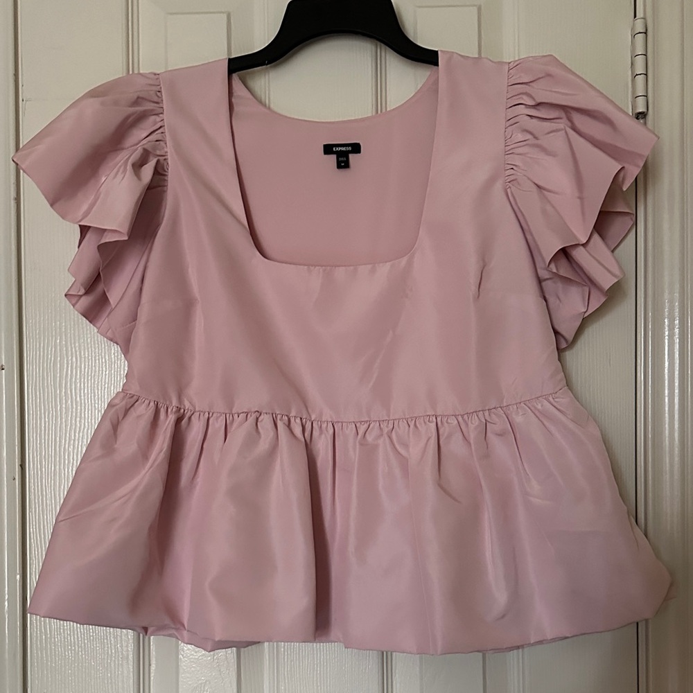 Express Blush Pink Ruffle Sleeve Blouse